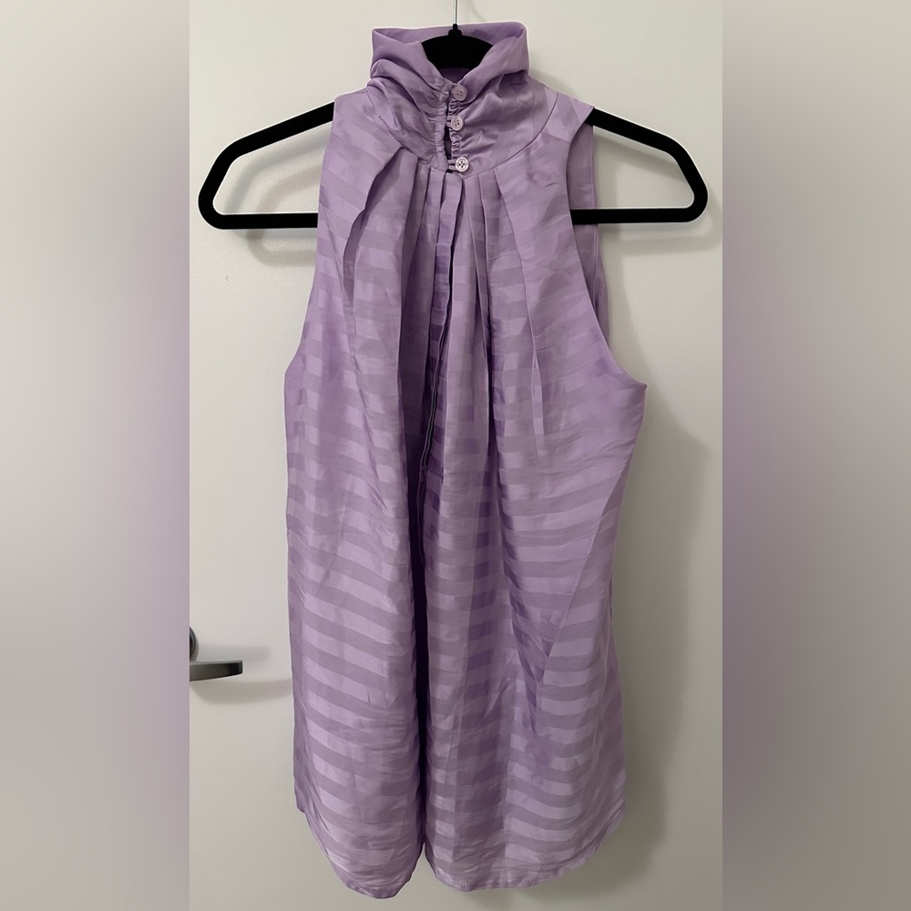 Smythe Sleeveless Turtleneck Drape Blouse Lilac Shadow Stripe - size Small - Picture 4 of 4